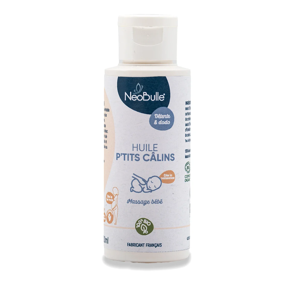 Huile P'tits câlins NEOBULLE dès la naissance. 4 ingrédients, sans parfum ni conservateur, pour masser et prendre soin de la peau de bébé - Etoiles en portage