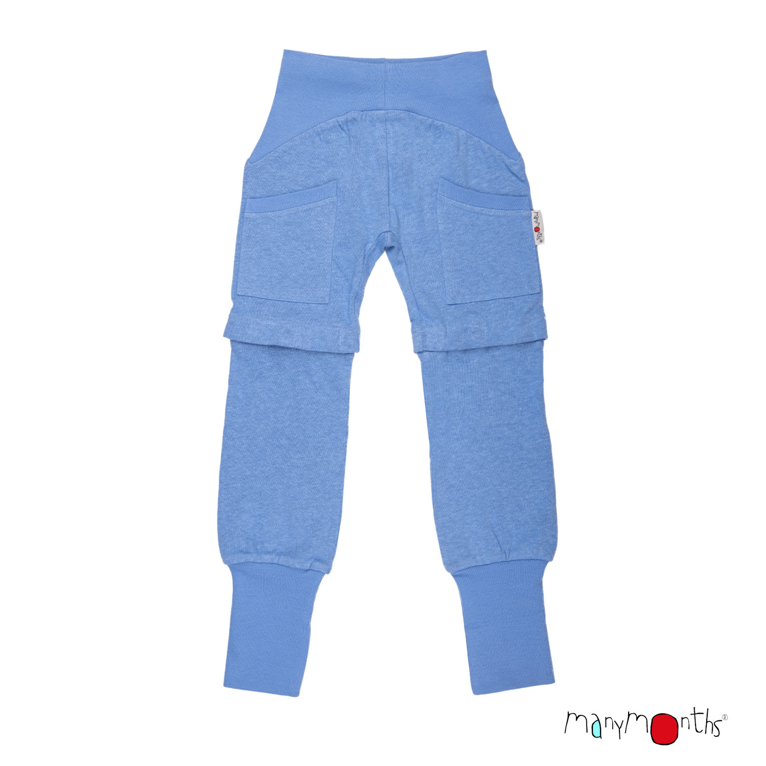 Pantalon chanvre long court MANYMONTHS, long short yoga trousers, della Robbia bleu - Etoiles en portage