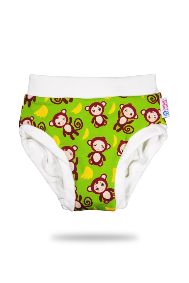 Culotte apprentissage propreté PETIT LULU Monkey Business :en coton bio, douce, lavable et écologique, pour accompagner bébé vers la propreté. Livraison en Suisse - Etoiles en portage