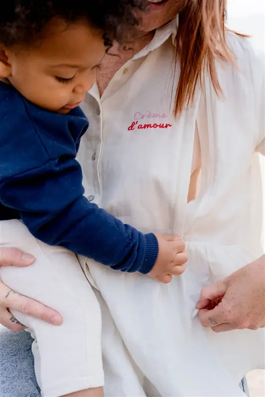 Blouse grossesse allaitement LIMKY Crème d'Amour, gaze de coton bio- Etoiles en portage