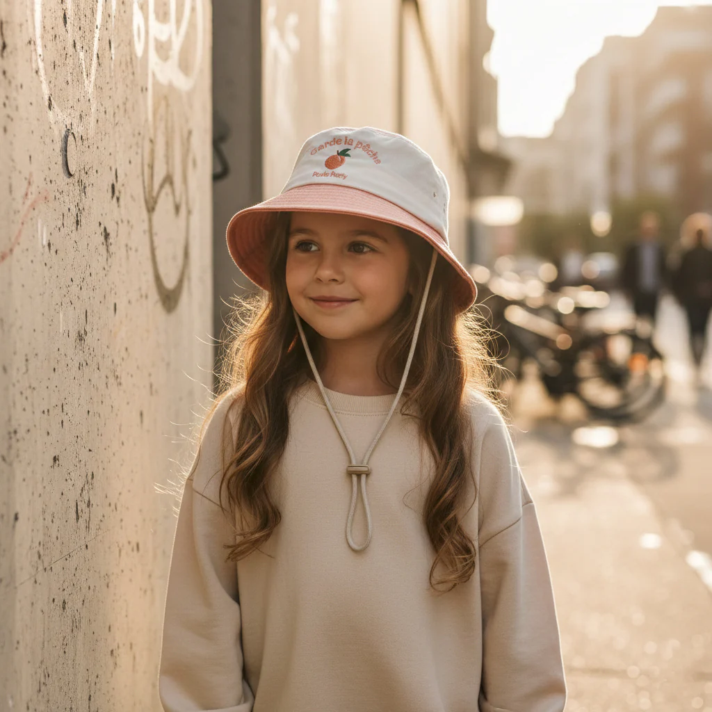 Bob soleil enfant POULE PARTY Garde la Pêche protection solaire, coton recyclé, marque engagée - Etoiles en portage
