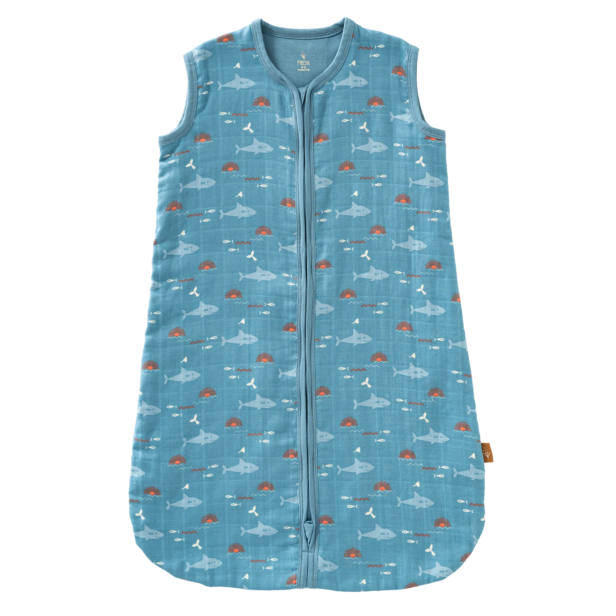 Gigoteuse été mousseline FRESK Shark, 0-36 mois, coton, sommeil bébé et enfant -- Etoiles en portage