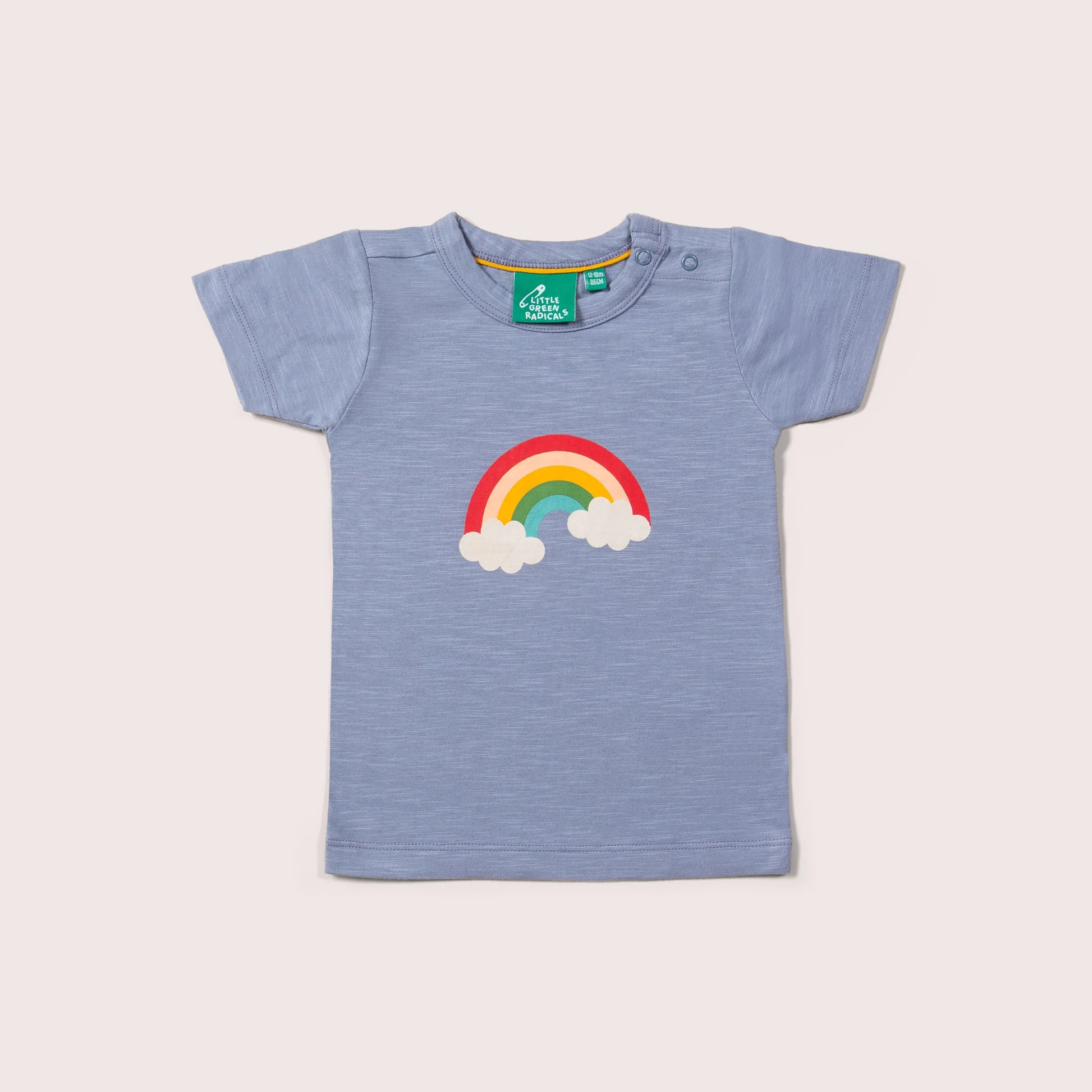 T-shirt coton bio GOTS Little Green Radicals Rainbow Bleu certifié Fairtrade, pour bébé et enfant - Etoiles en portage