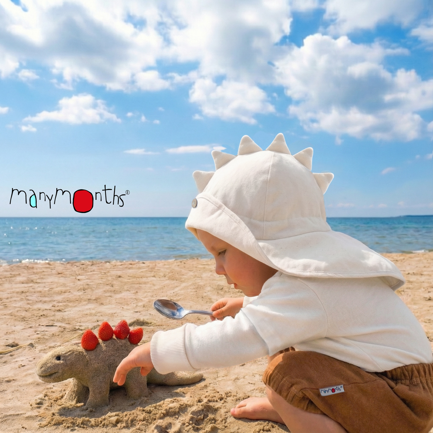 Chapeau Dino Summer Hat MANYMONTHS protection solaire naturelle SPF 50+ coton et chanvre, chapeau évolutif - Etoiles en portage