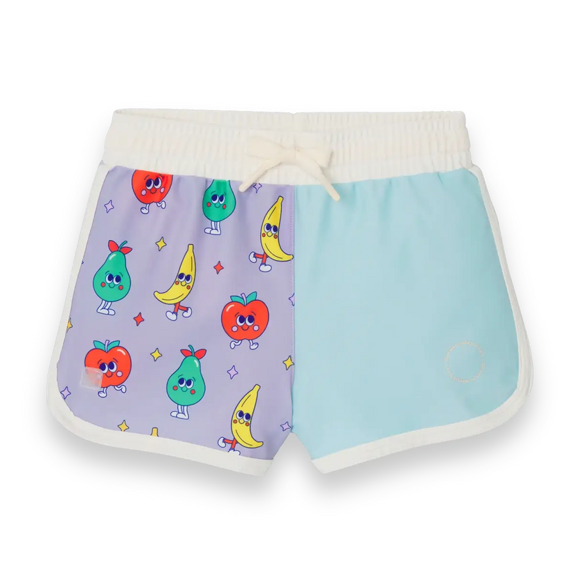 Short anti-UV bébé KI ET LA Fruits Bleu, tissu certifié OEKO-Tex, capteur de soleil - Etoiles en portage