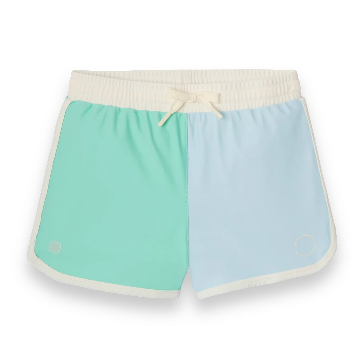 Short anti-UV bébé KI ET LA Vert Bleu, certifié OEKO-TEX Standard 100 et GRS. Capteur UV, cordon interieur. Polyester recycle. Taille 2-4 ans - Etoiles en portage