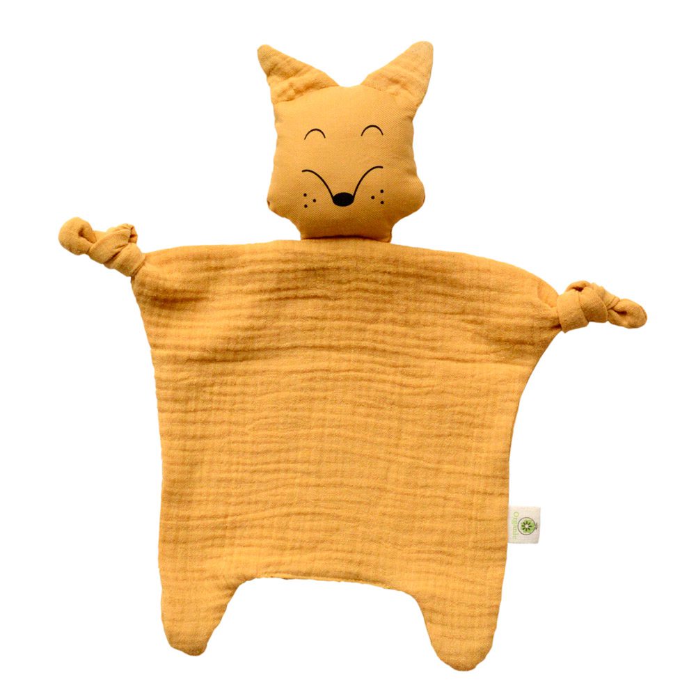 Doudou Renard APUNT BARCELONA en double gaz de coton bio GOTS et rembourrage en fibre de maïs. Fabriqué en Espagne. Dès la naissance - Etoiles en portage