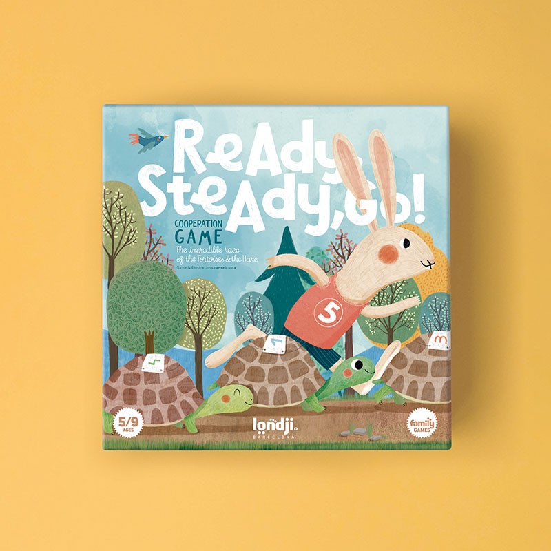 Family Game LONDJI Ready Steady Go ! : jeu coopératif dès 5 ans inspiré du lièvre et la tortue, fabriqué à Barcelone en matériaux durables - Etoiles en portage