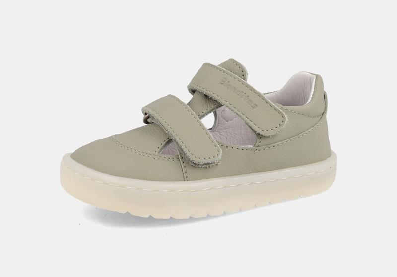 Sandales barefoot Blanditos Paros Vert : cuir souple, semelle ultra-flexible, drop zéro, double scratch et large boîte à orteils. Taille 20 à 26 - Etoiles en portage
