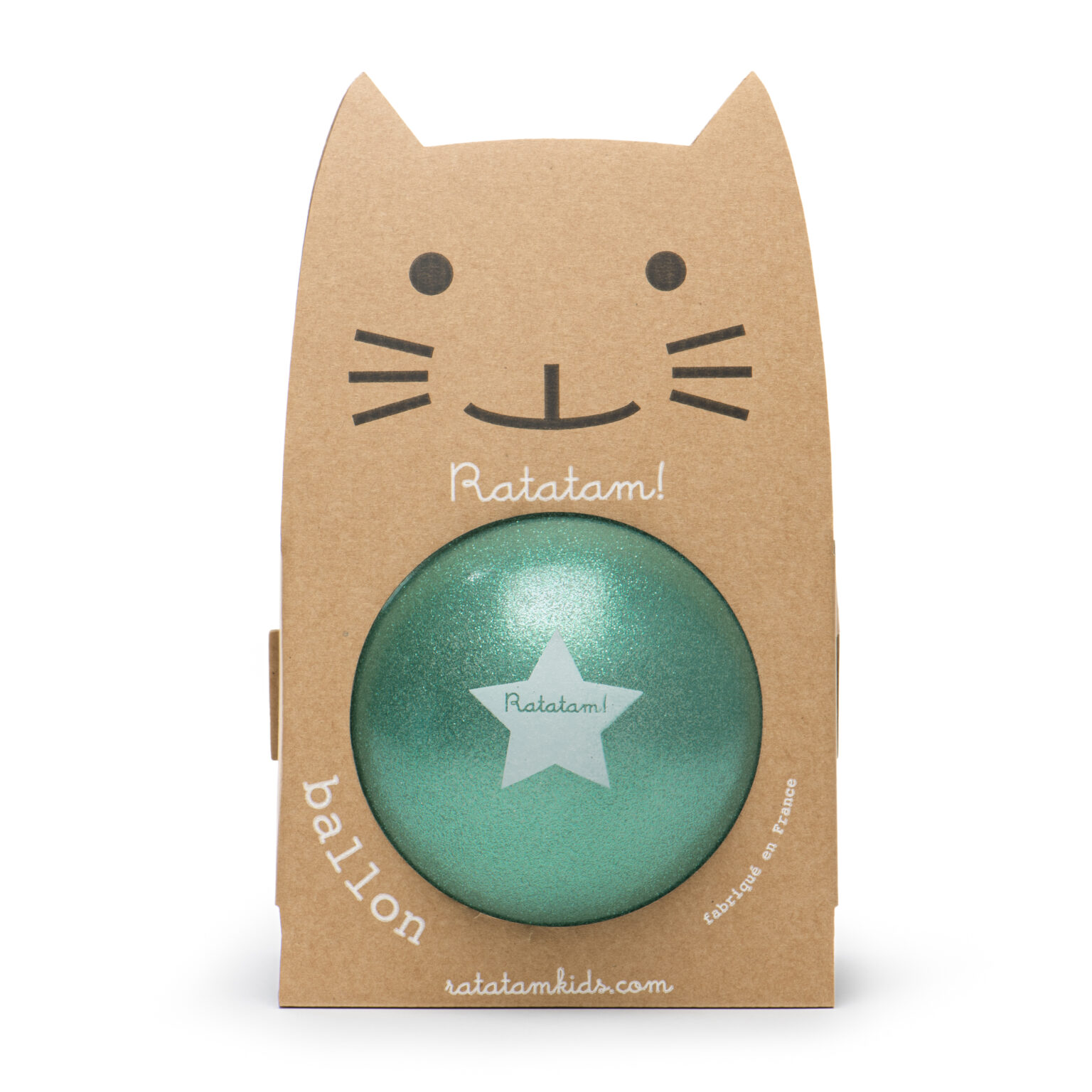 Ballon enfant RATATAM Pailleté Vert 15cm fabriqué artisanalement en France. Un ballon coloré et facile à manipuler, en PVC sans phtalates - Etoiles en portage