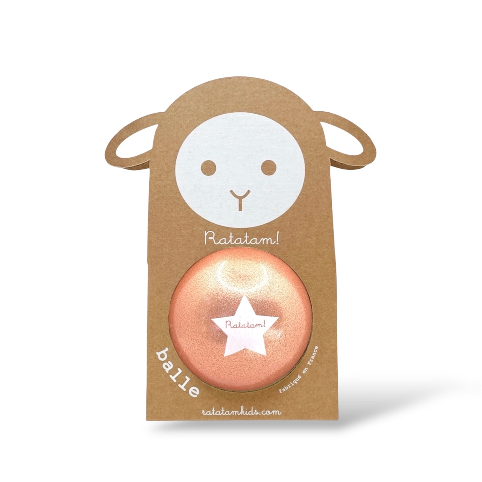 Ballon enfant RATATAM Mouton Cuivre 10cm, fabriqué artisanalement en France. Petite balle légère et facile à manipuler, en PVC sans phtalates - Etoiles en portage