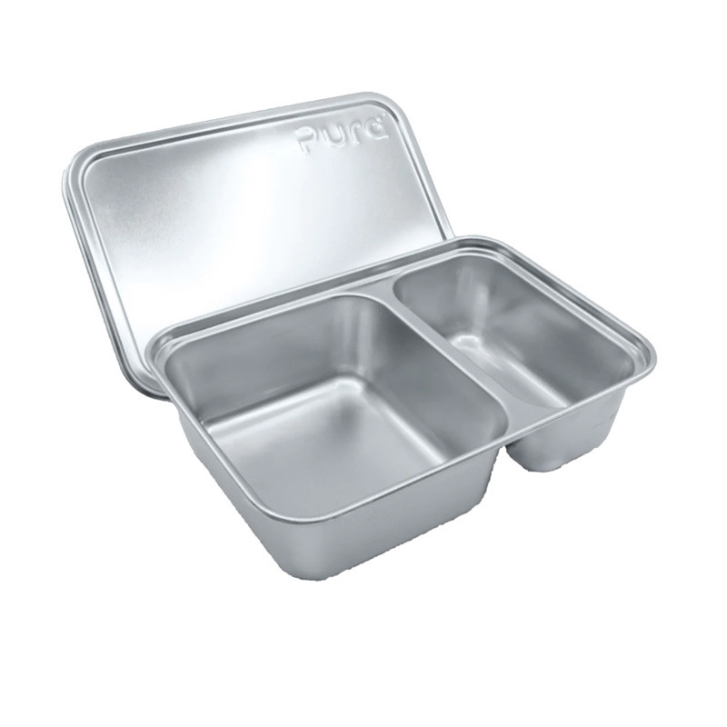 Boîte à goûter en inox PURA sans plastique et avec 2 compartiments. Compacte et durable, idéale pour l'école, la crèche et les sorties - Etoiles en portage