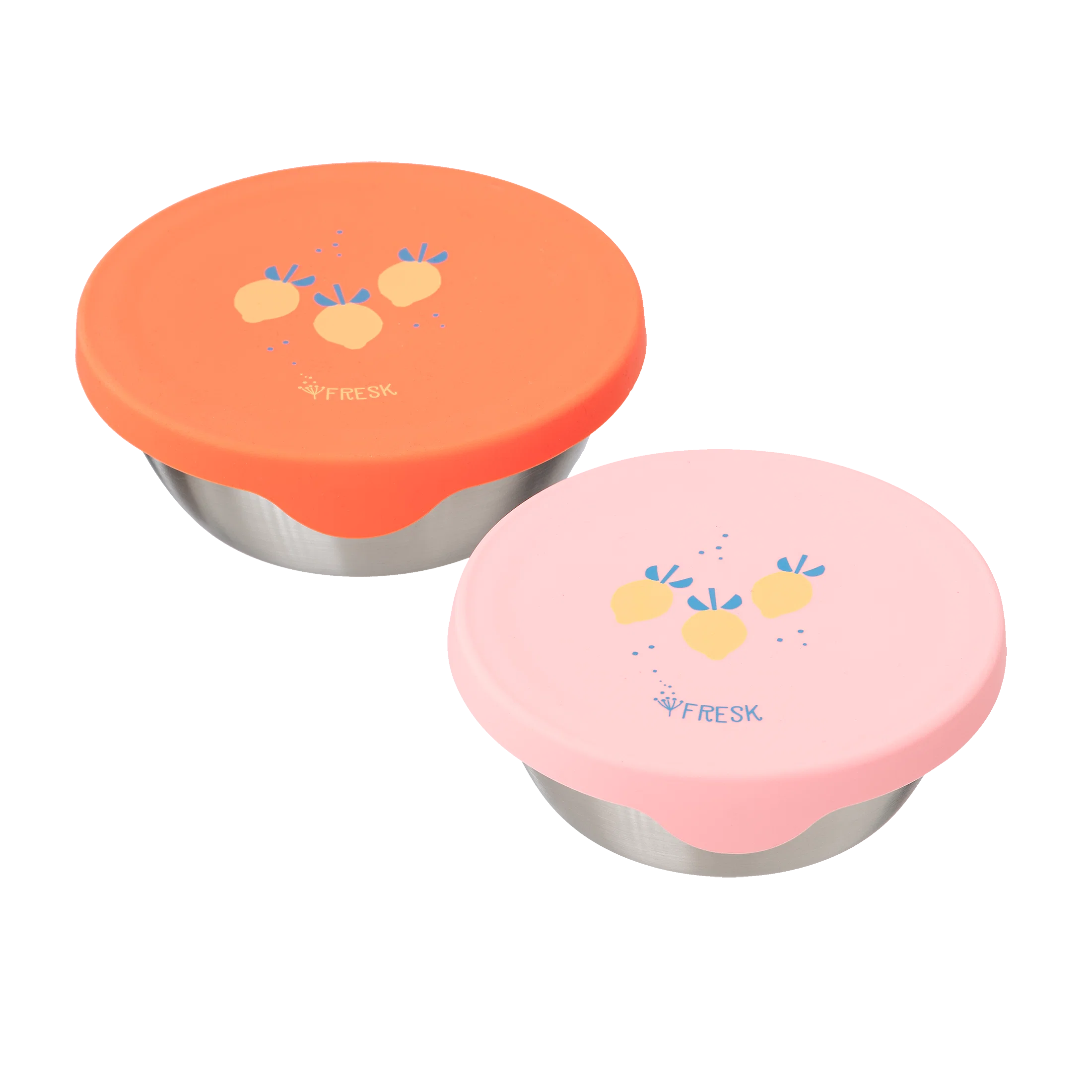 Boîte à snack enfant FRESK Summer Fruits en acier inoxydable avec couvercles en silicone. Idéal pour les collations des enfants, lot de 2 - Etoiles en portage