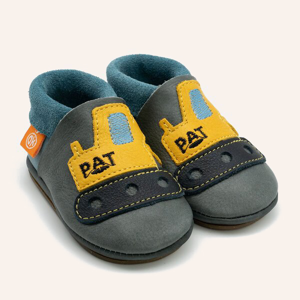 Chaussons barefoot ORANGENKINDER Amigo Pelleteuse cuir naturel et semelle souple de 3 mm. Idéals pour la crèche et la maternelle - Etoiles en portage
