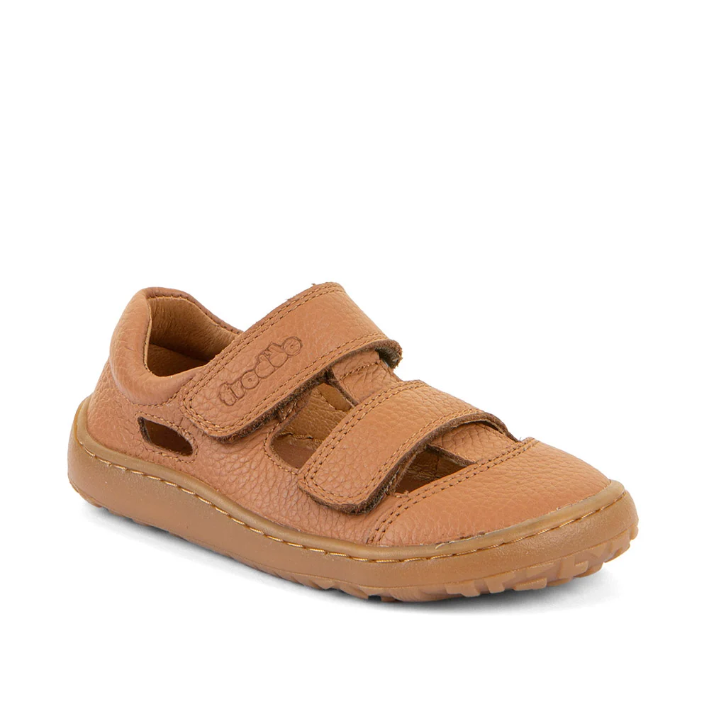 Sandales barefoot FRODDO Sandal Cognac : Semelle souple et plate, deux scratchs et forme respectueuse des pieds des enfants - Etoiles en portage