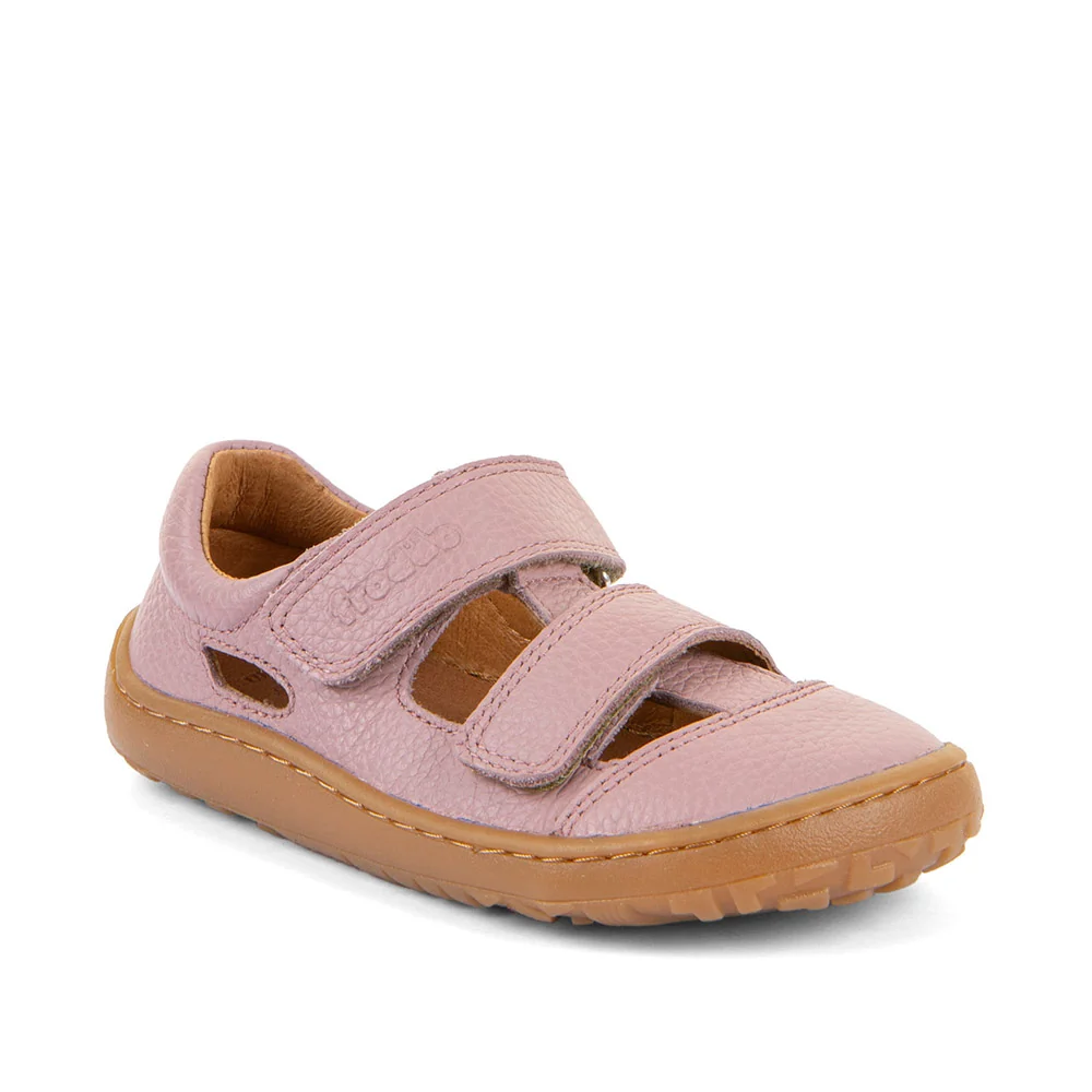 Sandales barefoot FRODDO Sandal Rose : en cuir hydrofuge. Forme naturelle, semelle souple et deux scratchs pour l'autonomie des enfants - Etoiles en portage