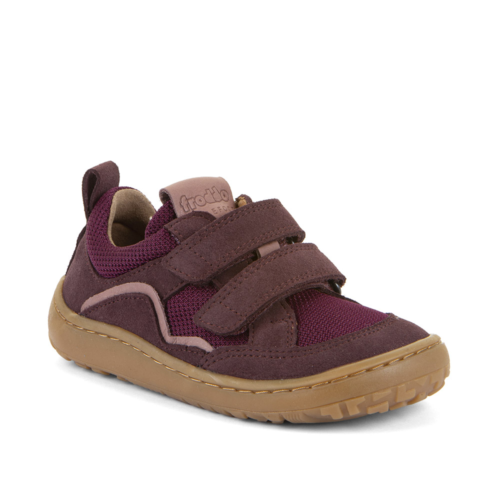 Baskets barefoot Froddo Baze Bordeaux : baskets barefoot enfant en cuir et textile déperlants, semelle flexible zéro drop et deux scratchs - Etoiles en portage