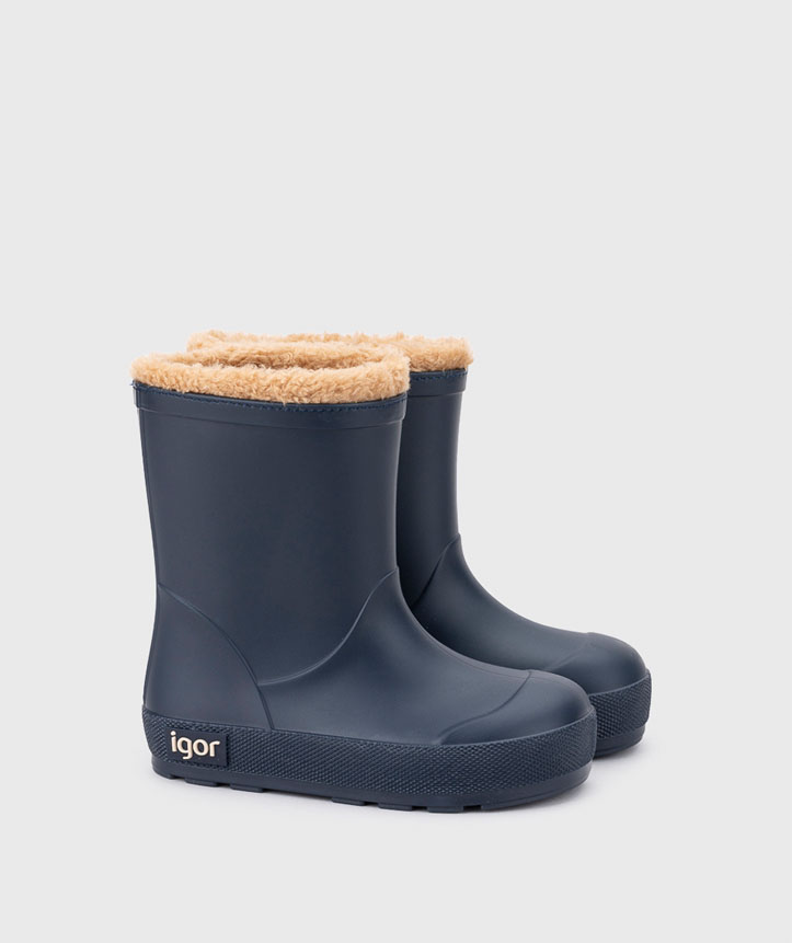 Bottes pluie barefoot IGOR Yogi Borreguito Marino : zéro drop, semelle souple et doublure chaude en borreguito. Idéales pour l'automne et l'hiver - Etoiles en portage