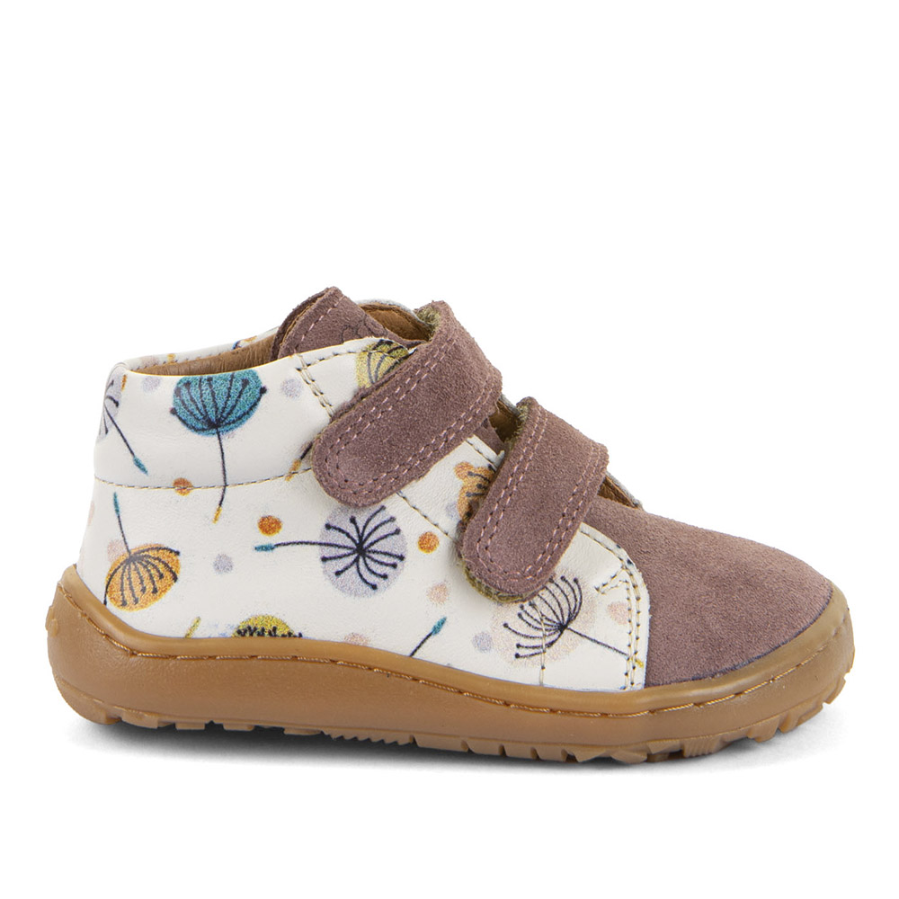 Chaussures barefoot FRODDO First Step Flowers : chaussures barefoot enfant en cuir déperlant, semelle flexible zéro drop et deux scratchs, hivernales - Etoiles en portage