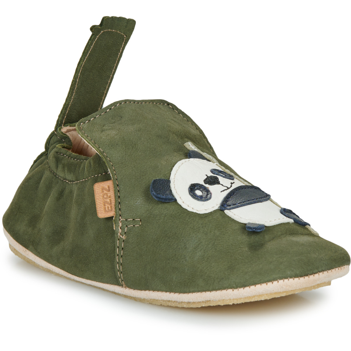 Chaussons cuir EASY PEASY My Blublu Panda en cuir vert accompagnent les petits pieds à la maison et à la crèche avec confort et douceur - Etoiles en portage