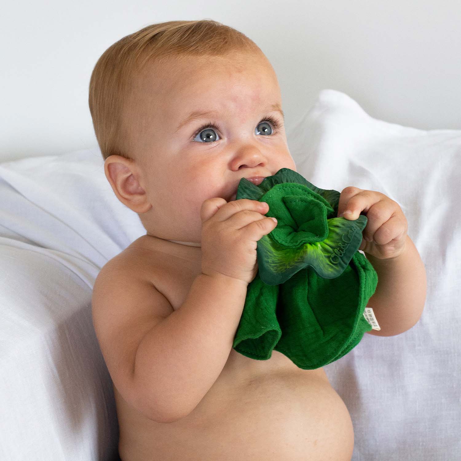 Mini doudou et anneau dentition OLI&CAROL Kendall The Kale : mousseline en coton OEKO-TEX et anneau dentition en caoutchouc naturel - Etoiles en portage
