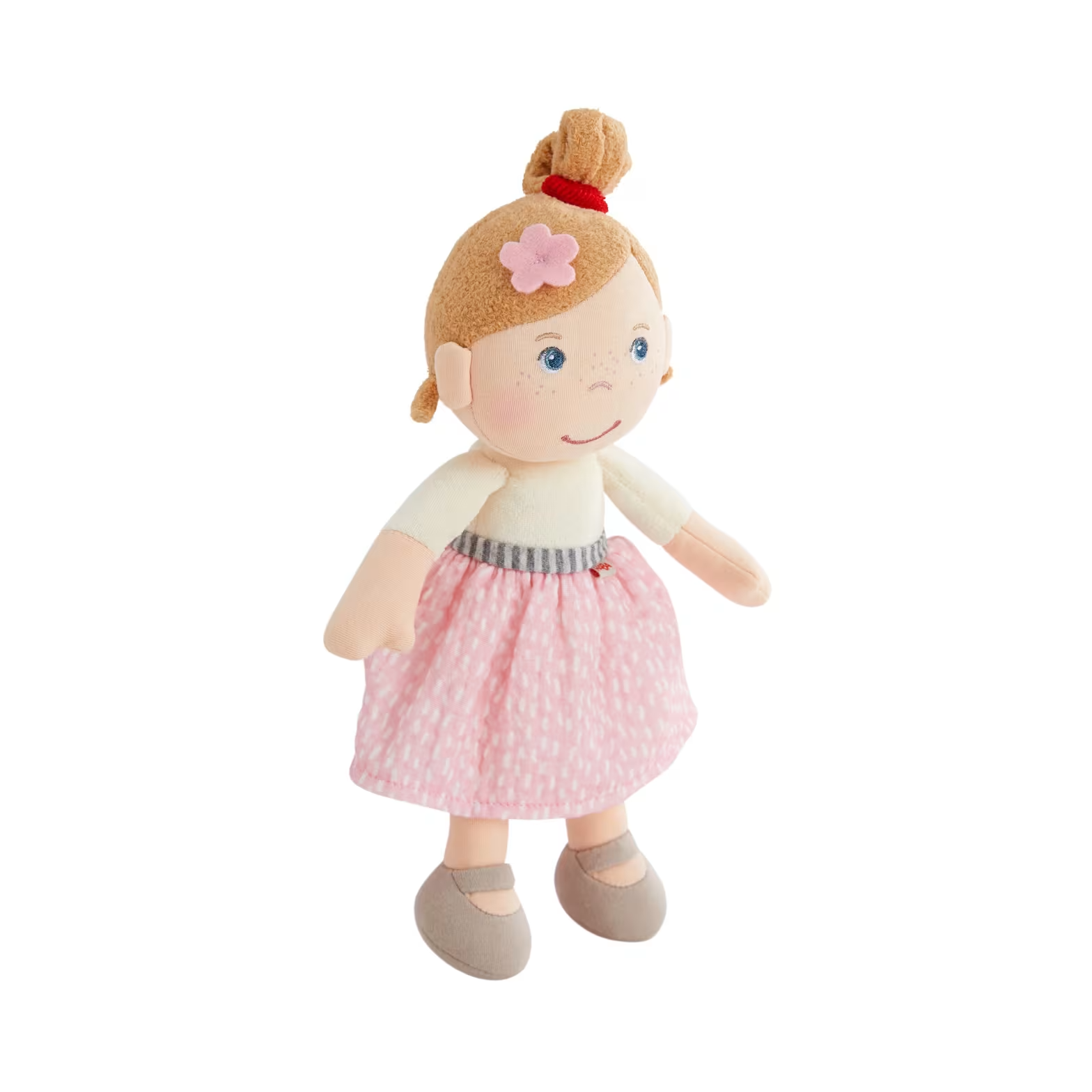 Poupée câline en tissu HABA Lara : corps souple et moelleux accompagne bébé dans les câlins puis les premiers jeux d’imitation. Dès 6 mois - Etoiles en portage