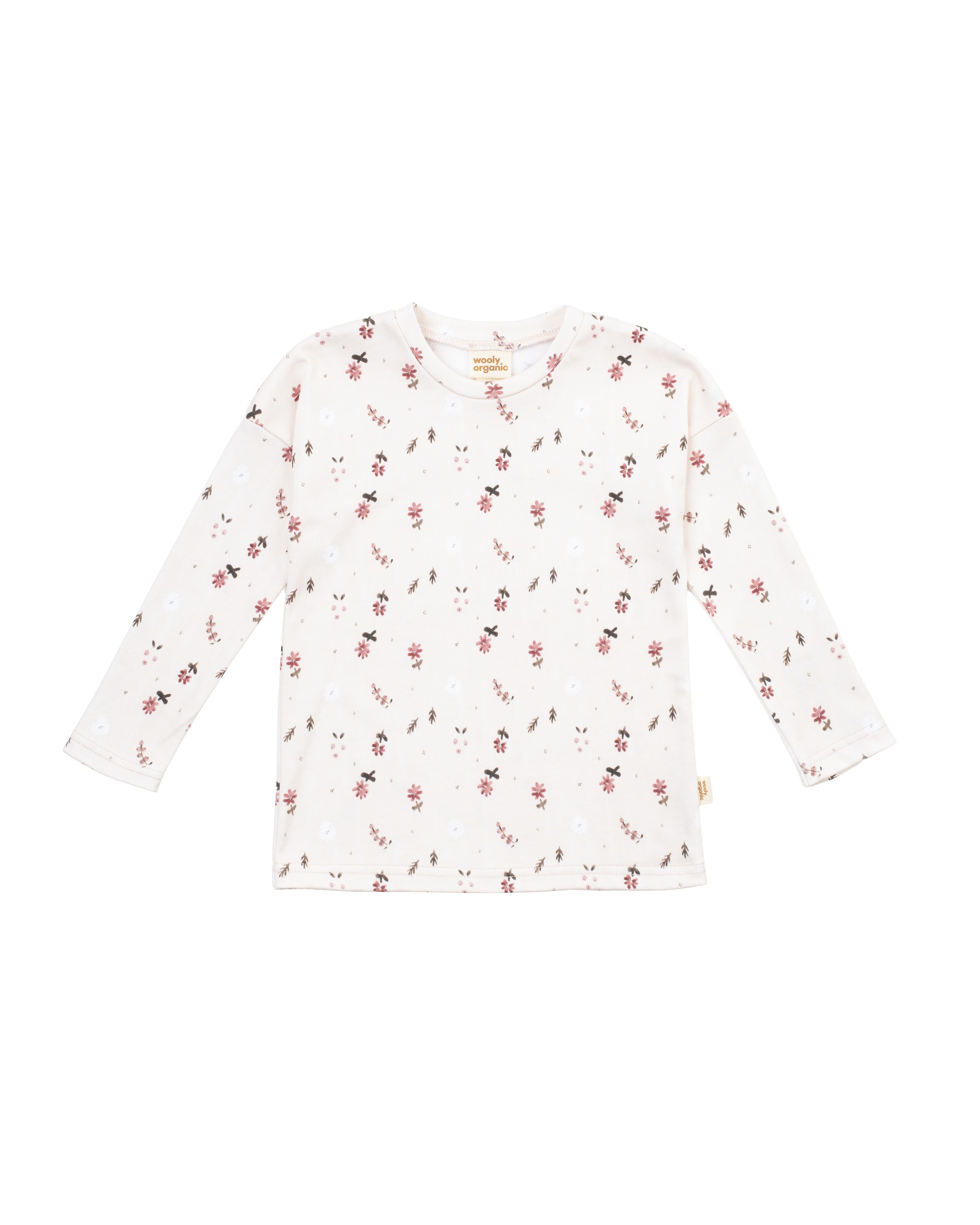 T-shirt enfant WOOLY ORGANIC Nordic Flora en 100 % coton bio GOTS. Un haut manches longues doux, respirant et facile à porter au quotidien - Etoiles en portage