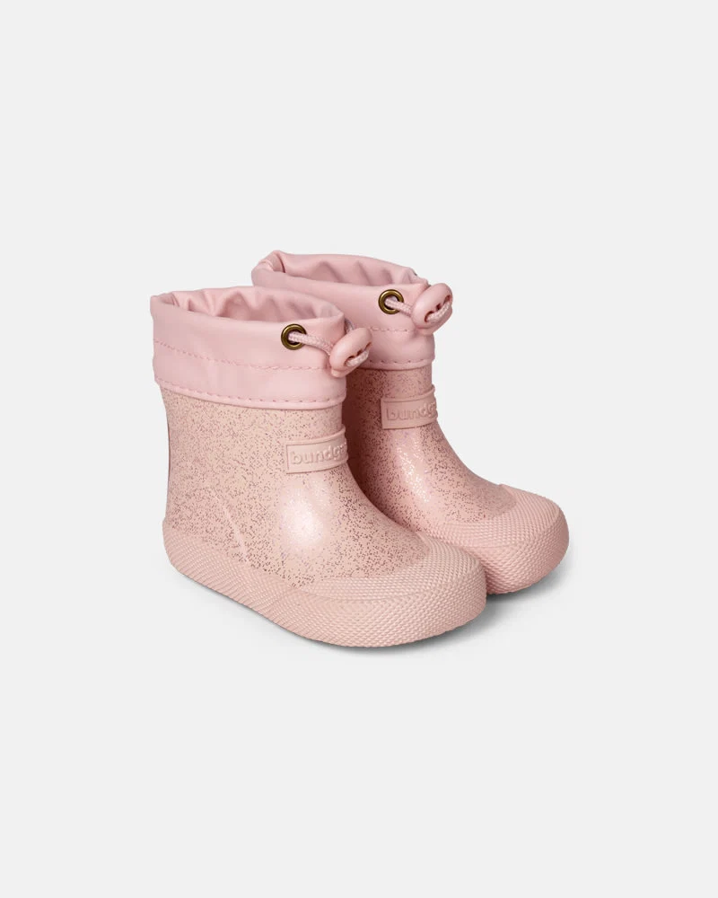 Bottes pluie barefoot BUNDGAARD Cover Old Rose Sparkle : barefoot souples et légères en caoutchouc naturel, idéales pour les premiers pas - Etoiles en portage