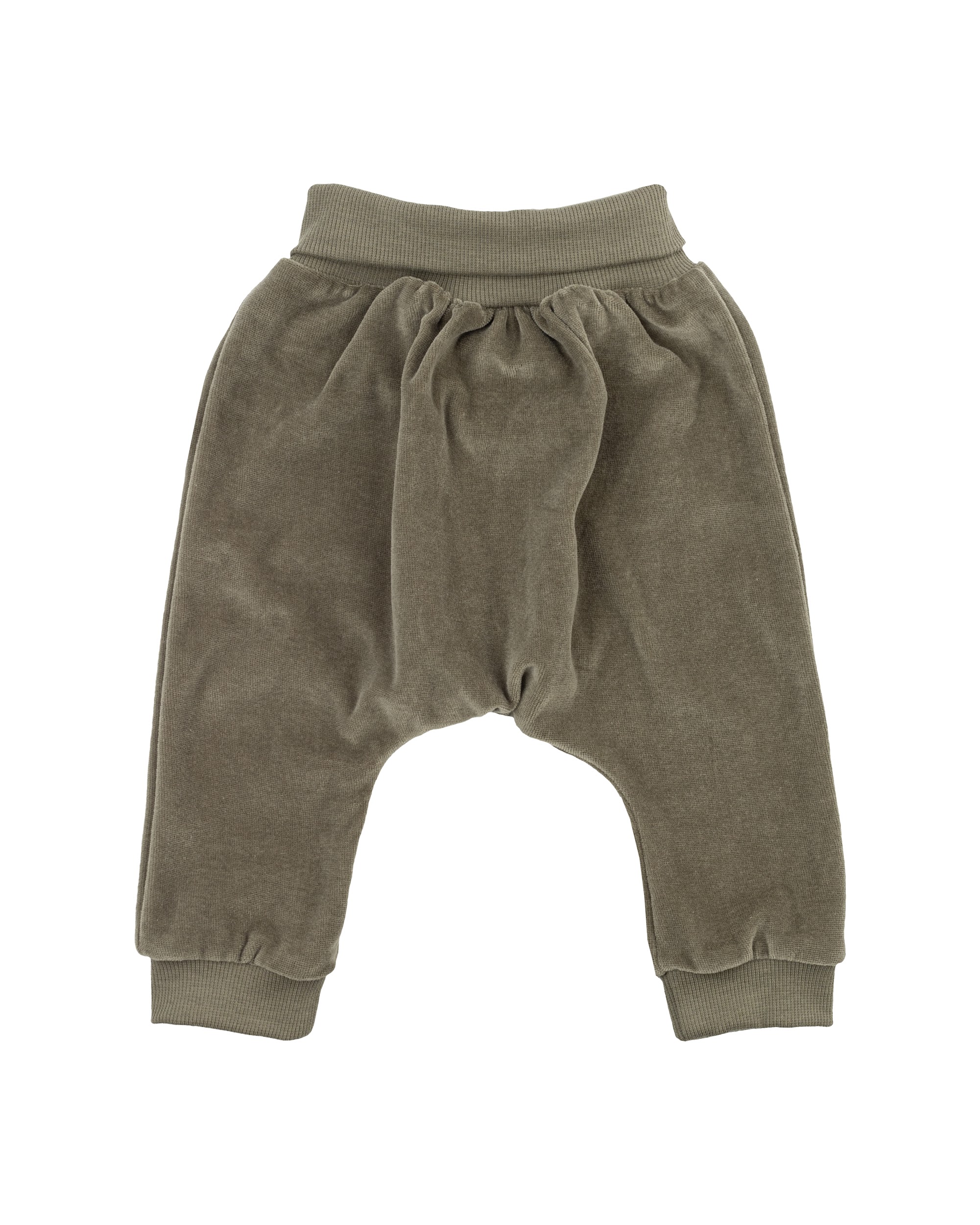 Pantalon bébé velours WOOLY ORGANIC Khaki 100 % coton bio GOTS. Ceinture souple en bord-côte et matière douce pour les journées fraîches - Etoiles en portage